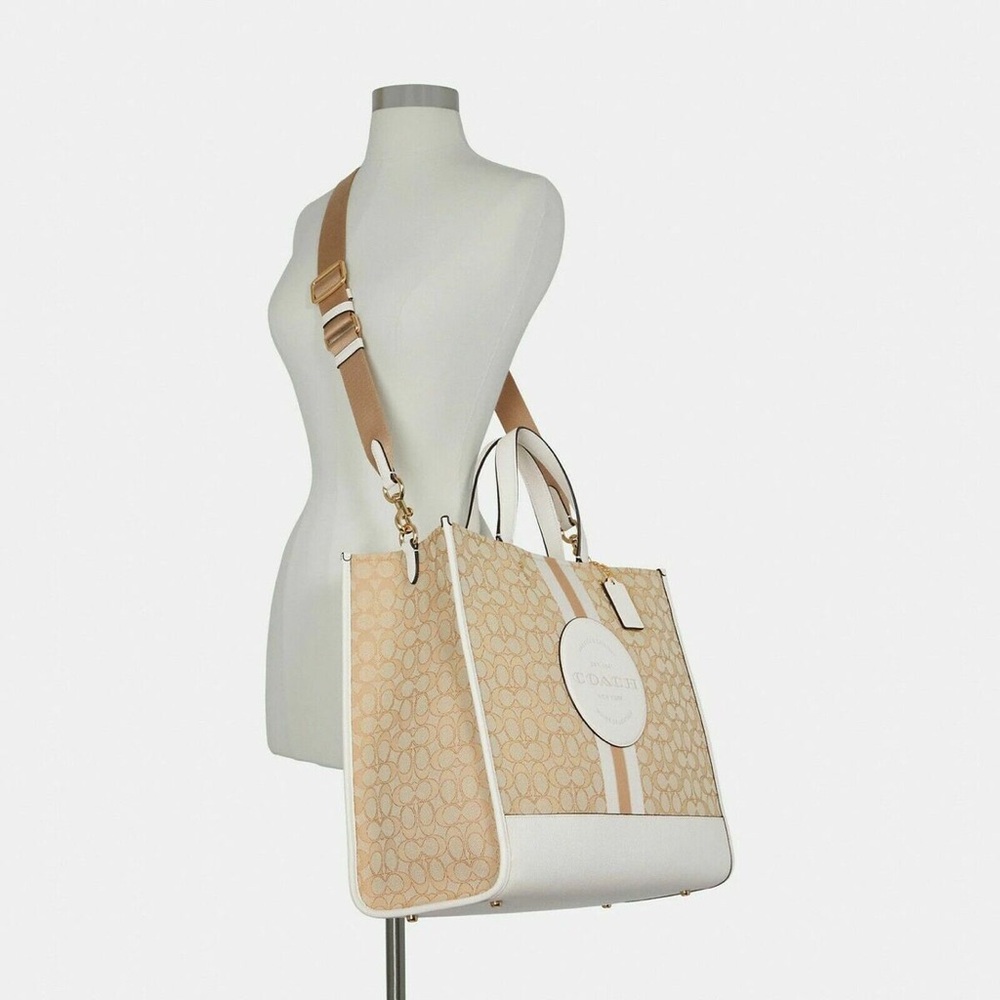 Coach Dempsey Tote Bag 40 In Signature Jacquard With Stripe And Coach Patch
